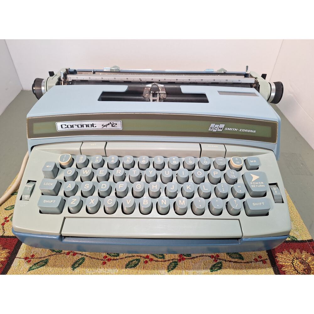 Vintage 1969 Smith Corona Coronet Super 12 Electric Typewriter Blue - Excellent!